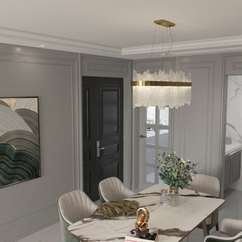 ثريا مودرن ذهبية وسط بزجاج بيضاوي