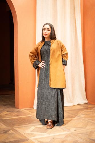 Dress set with Shomwa jacket - black and beige color