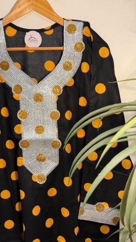 جلابيه نسائيه رمضانيه اسود اصفر ( سمول )