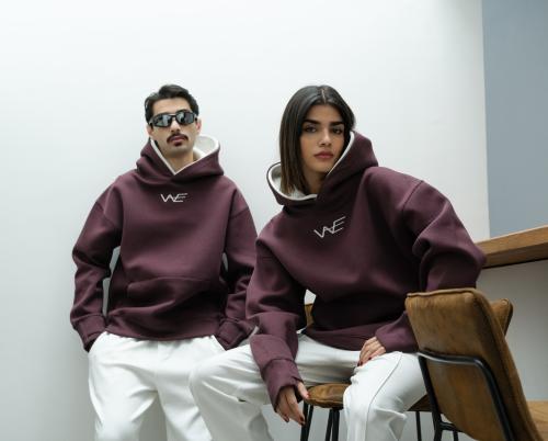 بلوفر دبل كاب عنابي - Maroon Double Cap Hoodie