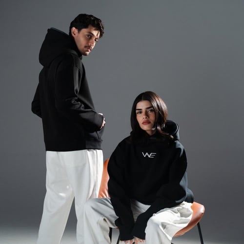 بلوفر دبل كاب أسود - Black Double Cap Hoodie