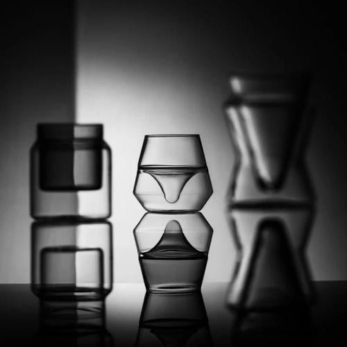 كوب زجاجي مزدوج من MHW-3BOMBER DW – اسود شفاف