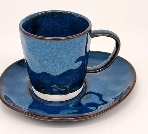 كوب سيراميك لون أزرق نيلي بالصحن 100 مل | Indigo B...