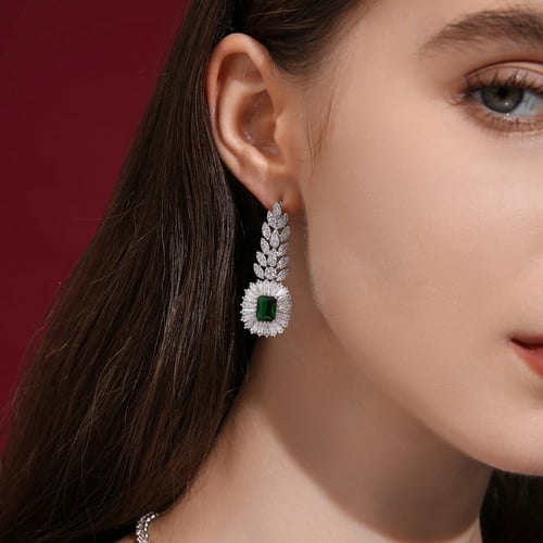 طقم زركون فضي اخضر