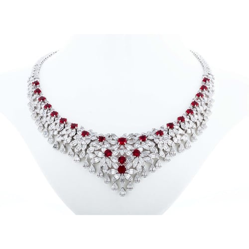 طقم زركون فضي احمر