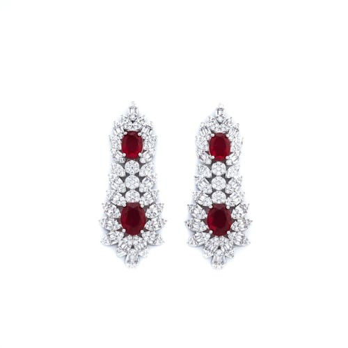 طقم زركون فضي احمر