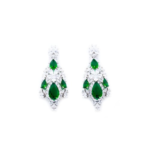 طقم زركون فضي اخضر