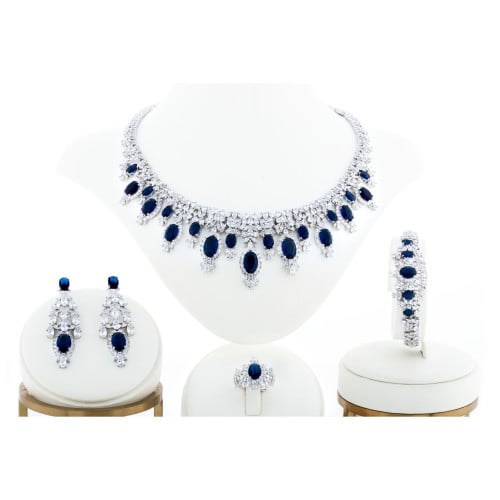 طقم زركون فضي ازرق