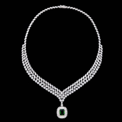 طقم زركون فضي اخضر