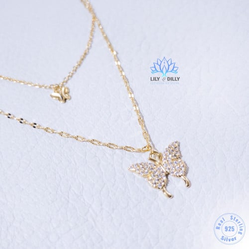 عقد يارا طبقتين فضة - فصوص زركون (ذهبي)