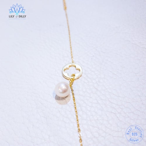 اسوارة لؤلؤ - فضة مطلية ذهب 14 قيراط ولؤلؤ طبيعي