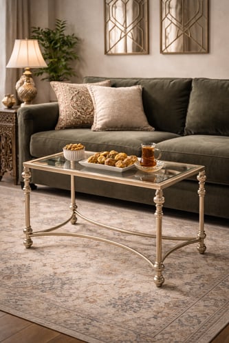 طاولة خدمة بسطح زجاجي وإطار معدني