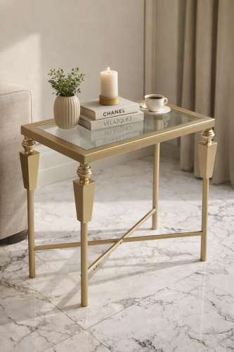 طاولة خدمة بسطح زجاجي وإطار معدني