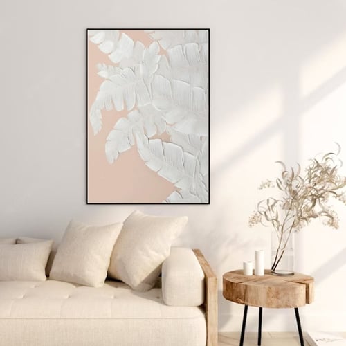 لوحة جدارية مودرن أفقية أوراق استوائية بارزة بخلفي...