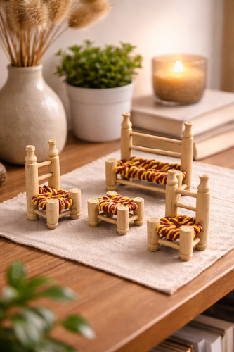 طقم ديكور تراثي مصغر خشب بحبال ملونة – تحفة منزلية