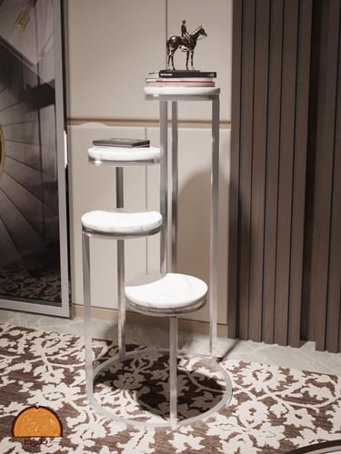 ستاند ديكور دائري متعدد المستويات بسطح خشب رخامي