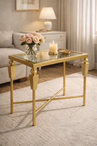 طاولة خدمة بسطح زجاجي وإطار معدني