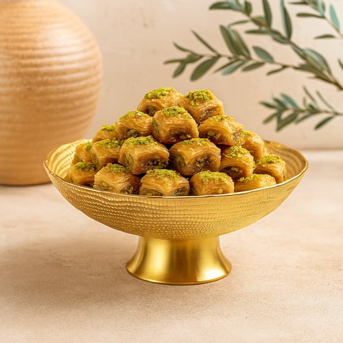 صحن تقديم حلويات ذهبي بقاعدة