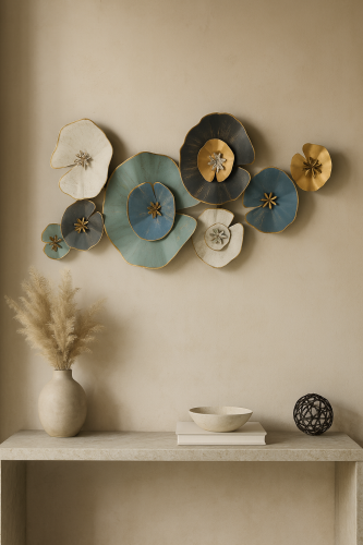ديكور جداري معدني بتصميم زهور متعددة الألوان أزرق...