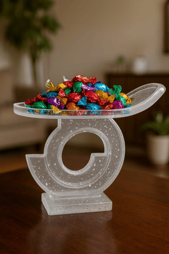 صحن تقديم شفاف على حامل دائري