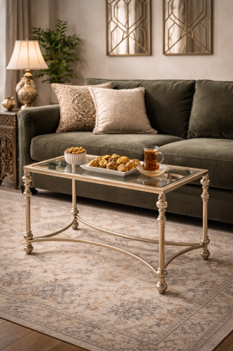 طاولة خدمة بسطح زجاجي وإطار معدني