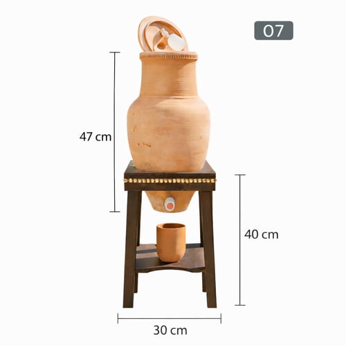 زير فخار مع عوامة وستاند خشبي