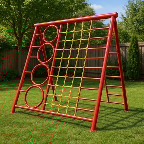 لعبة تسلق أطفال مثلث حديد بشبك حبال وحلقات