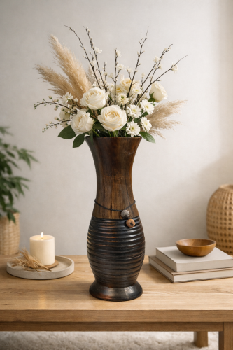 فازة فخار ديكور طويلة لون بني و اسود