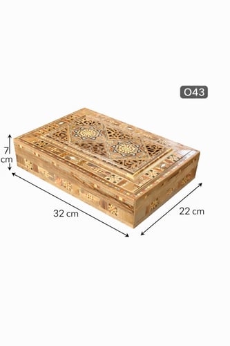 صندوق خشبي مطعم تراثي – علبة حفظ فاخرة بنقوش هندسي...