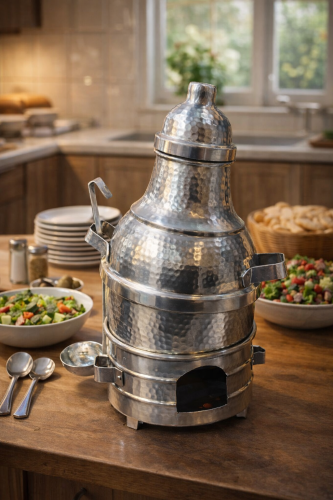 جرة فول معدنية تراثية مطروقة مع غطاء