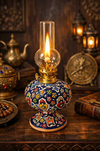 مصباح كيروسين تراثي خزفي مزخرف – لمبة زيت ديكور عر...