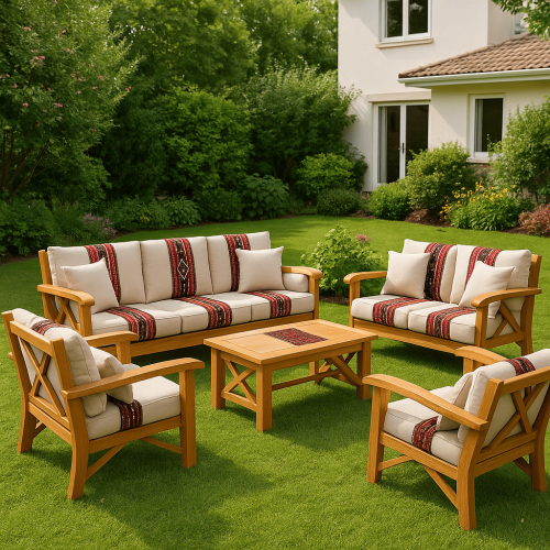 طقم جلسة خارجية خشب 7 أشخاص مع طاولة