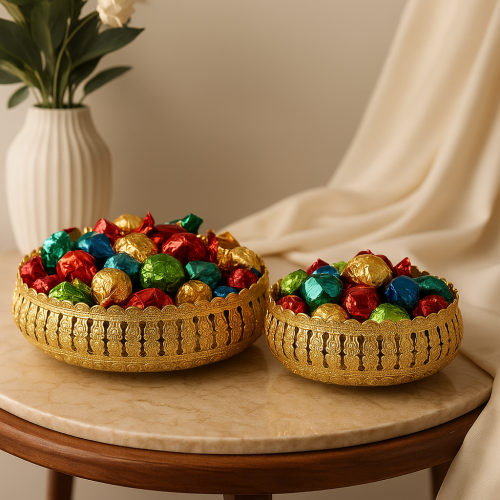 طقم صحون تقديم ذهبية دائرية