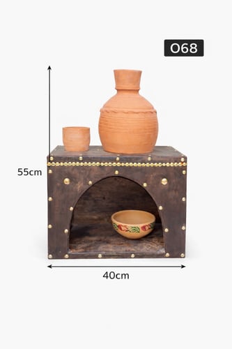 طقم زير فخار مع قاعدة خشبية تراثية