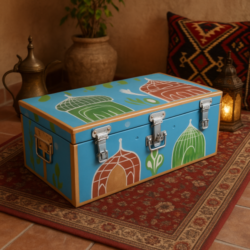 صندوق تراثي كبير للتخزين بتصميم فني ملون
