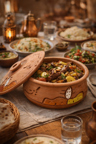 قدر فخار بغطاء للطبخ والتقديم