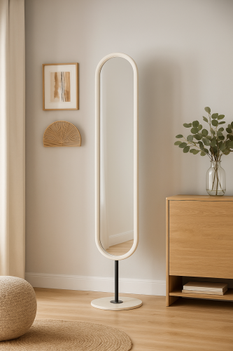مرآة أرضية قائمة كاملة الطول بتصميم بيضاوي وإطار أ...