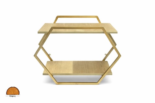 رف جداري سداسي مودرن بطبقتين بإطار معدني ورفوف خشب...