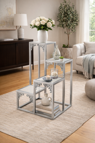 طقم ستاند ديكور ثلاث قطع متدرجة بإطار مزخرف وسطح ر...