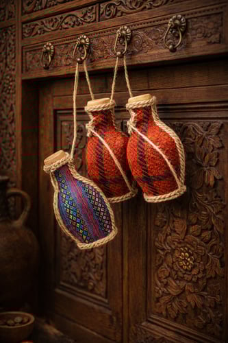 تعليقة ديكور تراثية – 3 قوارير قماش منسوجة بحبل جو...