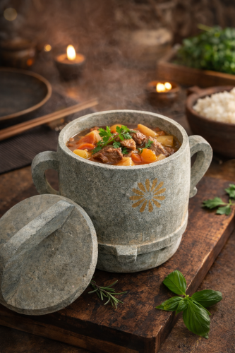 قدر حجر برمة يمني مع غطاء ومقبض حمل