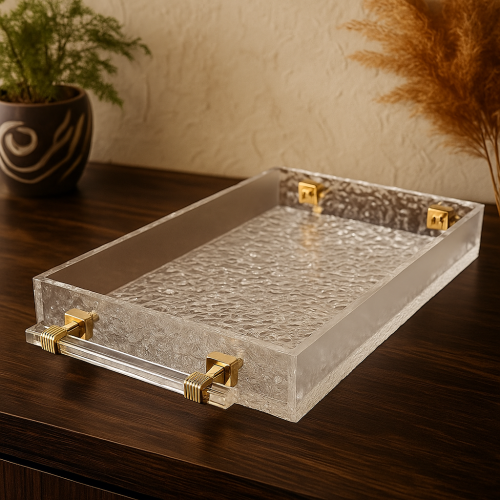 صينية تقديم أكريليك بمقابض ذهبية