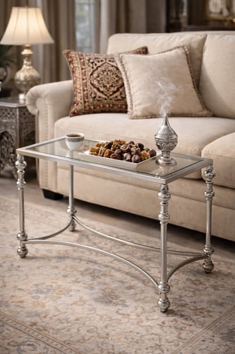 طاولة خدمة بسطح زجاجي وإطار معدني