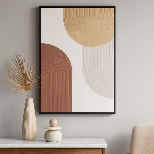 لوحة جدارية تجريدية هندسية مودرن بألوان بيج وتراكو...