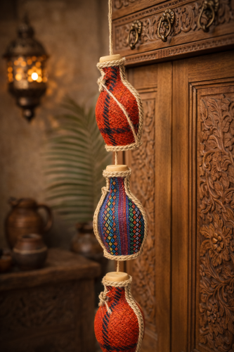 تعليقة ديكور تراثية – 3 قوارير قماش منسوجة بحبل جو...