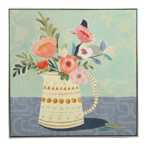 لوحة جدارية مربعة زهور في إبريق مزخرف - لوحة ديكور...