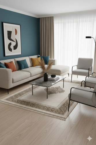 سجادة كلاسيكية بيج كريمي مزخرفة بإطار زخرفي وميدال...