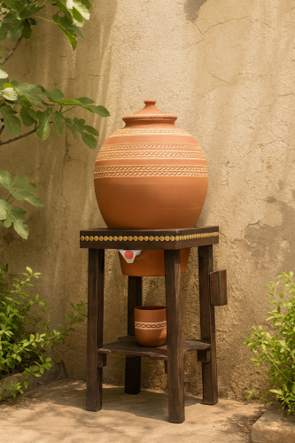 زير فخار تركي مع ستاند خشبي