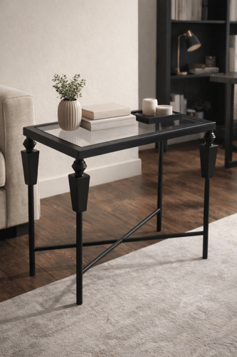 طاولة خدمة بسطح زجاجي وإطار معدني