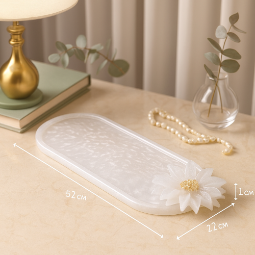 صينية تقديم طويلة مزينة بزهرة ديكور